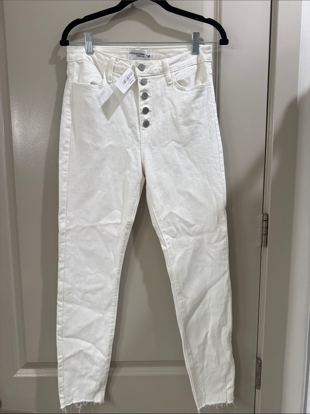 Just Black White High-Rise Button-Fly Jeans